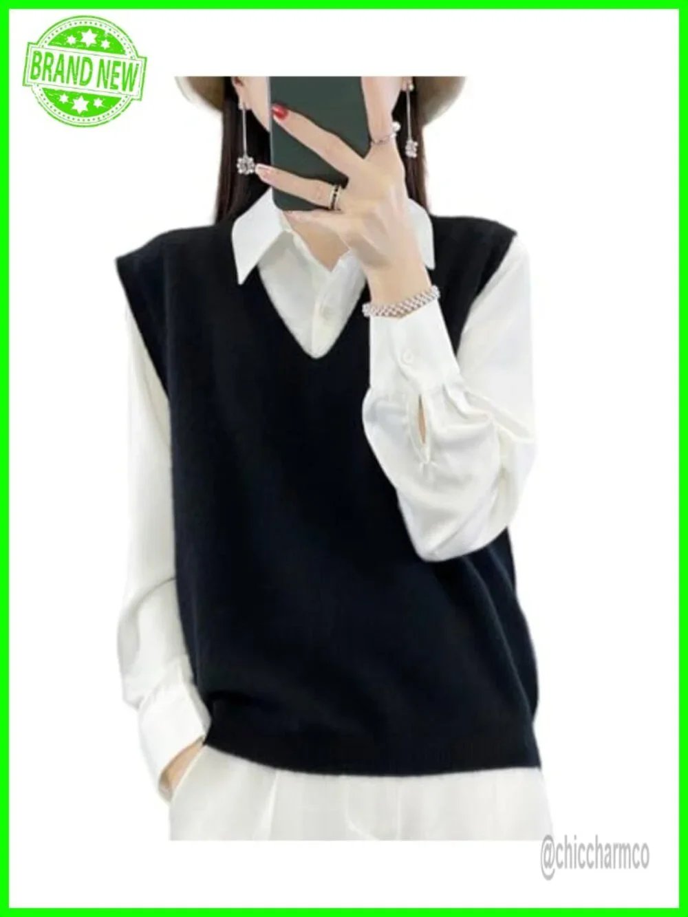 100% Merino Wool V-Neck Knit Sweater Vest Lightweight Sleeveless Pullover